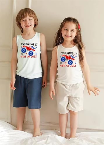 Image of 4th of July Tank Tops Boys Girls American Flag Shirts Kids Patriotic USA T-Shirt Cotton Sleeveless Tees Tops 1-7T