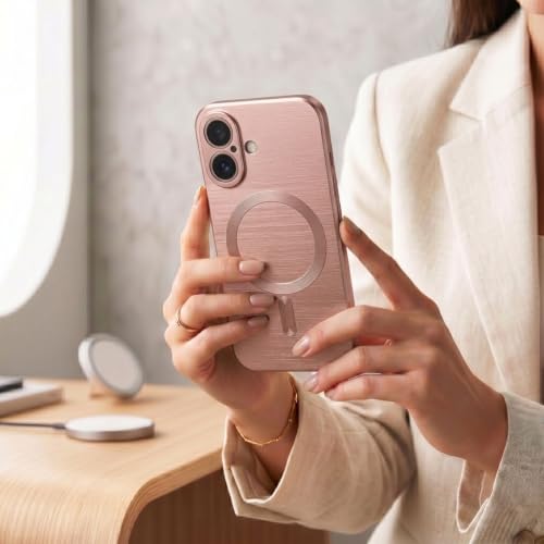 Image of amazon basics Premium Mag-Safe Case for iPhone 16 | Shockproof & Anti-Scratch Cover | Soft Silicone with Wireless Charging | Camera Lens Guard - Rose Gold