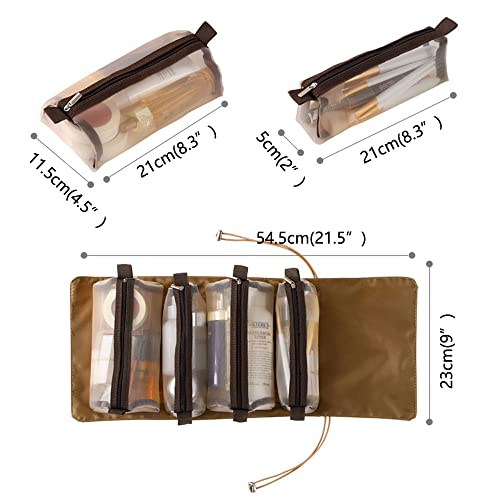 Wei Long 4-In-1 Hanging Toiletry Bag Travel Toiletries-Foldable Compact Cosmetic Kit,Four Detachable Compartments Quick Roll Up Removable Dividers Makeup Organizer Cosmetic Bag(Green) #TOP6