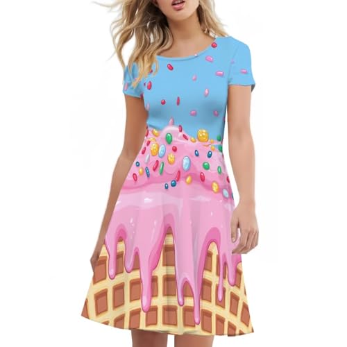 Image of POLERO Sunflower Dress for Women Floral Summer Dresses Short Sleeve Casual Sundresses Midi Dresses