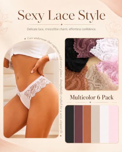 Image of ALL OF SHE Seamless Underwear women Pack Thongs for Women No show Sexy Breathable Panties Ladies Lace Thong 6 Packs XS-XL