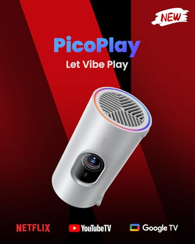 JMGO PicoPlay 1080P Smart Mini Projector, Google TV with Licensed Netflix, 400 ISO Lumens, 8W Dolby Digital, Portable Projector with WiFi & Bluetooth, Supports Power Banks, Including Optical Filter - Image 3