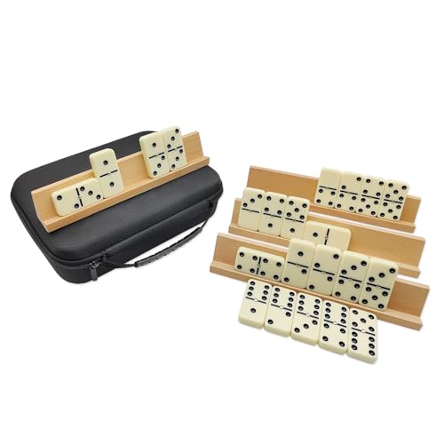 MIDOLITE Dominos Set for Adults with 4 Wooden Racks, Double 6 Dominoes Game Set with 28 Colored Domino Tiles Double Six Dominos Set with Travel Case - Classic Board Games