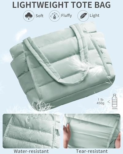 Image of Bagstellar Puffer Tote Bag for Women, Lightweight Puffy Work Handbag Teacher Nurse Quilted Shoulder Bag for School Travel Gym | Cloud Bag w / Zipper