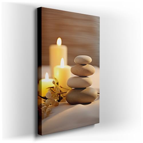 Canvas Wall Art: Serene Stones & Candlelight - A Symbol Of Tranquility And Minimalism. Large Canvas Wall Arts, Canvas Wall Arts, Canvas wall Art Decor, Office. Size: 114x76 cm (45x30 inch)