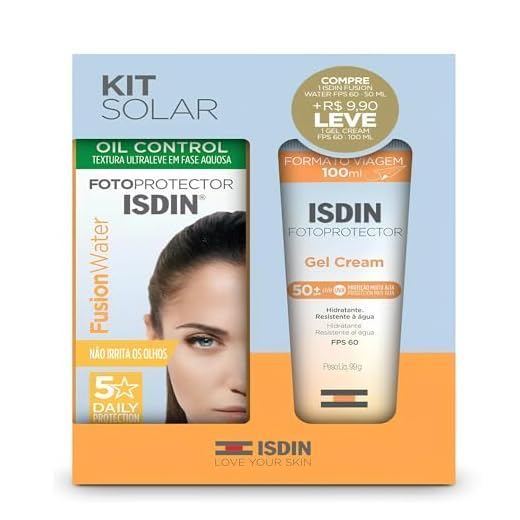 Kit Solar Isdin Protetor Solar Facial Fusion Water FPS 60 50ml + Protetor Solar Corporal Gel Cream FPS 50 100ml