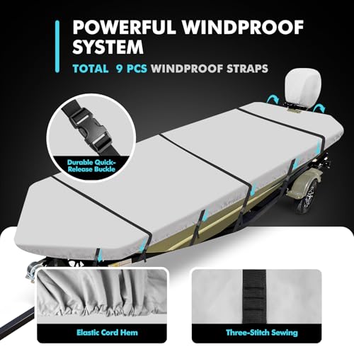 Fuprosico Jon Boat Cover 16 ft, 1200D Waterproof Trailerable Mooring Cover with Motor Cover, Marine-Grade Polyester Boat Cover Fits Beam Width Up to 75 in,Gray by Fuprosico - Image 4