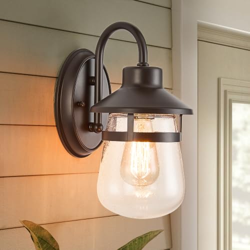 Tarentlight Outdoor Wall Sconce with Clear Seeded Glass Shade,Waterproof Exterior Fixture in Oil Rubbed Bronze Finish,Suit for Wet Locations,Easily Installed in Porch Patio Entryway,Doorway,Corridor