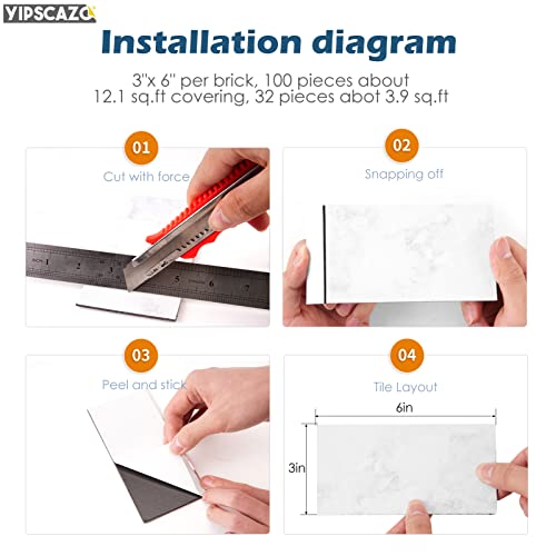 100 Pieces Peel And Stick Backsplash 3 X 6 Inches 3D Kara White Stone Pvc Composite Wall Tile Stick On Backsplash Tile For Kitchen Bathroom, Laundry Room, Camper, Fireplace #TOP3