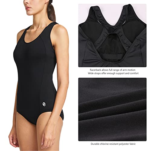 Baleaf Women's One Piece Bathing Suit Conservative Athletic Racerback One Piece Training Swimsuit Swimwear Black 36 #TOP3