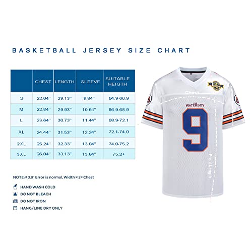 Bobby Boucher #9 The Waterboy Adam Sandler Movie Mud Dogs Bourbon Bowl Football Jersey White #TOP4