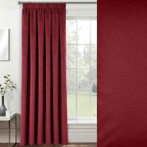Enhanced Living Velvet Red Thermal 100% Blackout Door Curtain Panel with Tape Top - 66 x 84 Inch (168 x 214cm) - Supersoft Energy Saving & Noise Reducing Curtain for Living Room & Bedroom