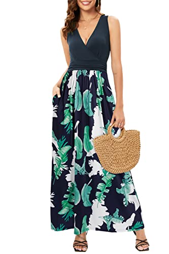OUGES Sommerkleid Damen Ärmellos V-Ausschnitt Kleider Casual Boho Kleid...