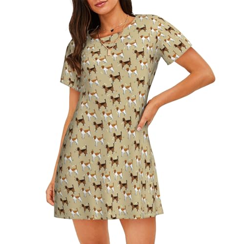 Chemise de nuit légère respirante manches courtes femme motif Beagle vêtement nuit confortable