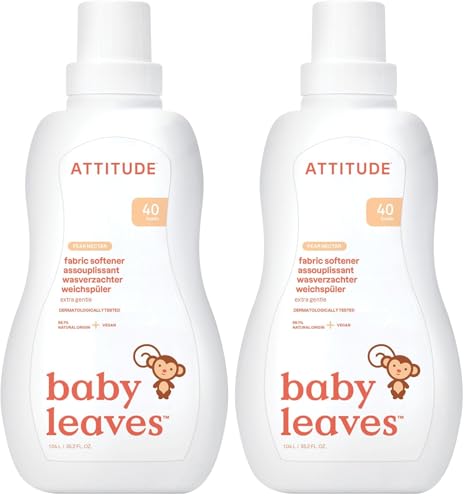 ATTITUDE Baby Fabric Softener, Plant and Mineral-Based Ingredients, HE Compatible, Vegan Laundry and Household Products, Pear Nectar, 40 Loads, 1 Litre (Pack of 2)
