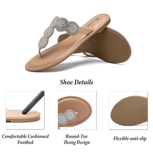 Image of Ataiwee Women's Bohemian Bling Flat Slide Sandals - Casual Summer Thong Sandals with Rhinestone Decor, Rubber Sole, Lightweight & Comfortable for Casual Attire Strappy Sandals.
