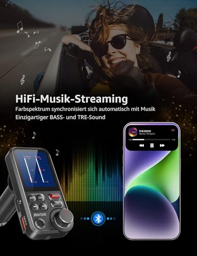 Nulaxy Bluetooth Adapter Auto, Starkes Mikrofon FM Transmitter Auto Bluetooth mit...