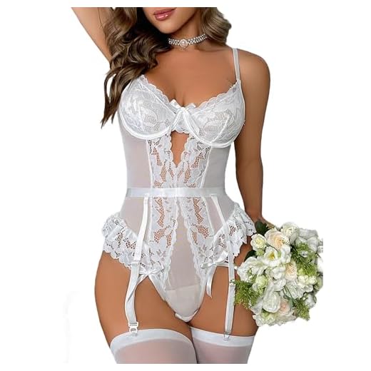 Avidlove Conjunto de lingerie feminina liga de renda, lingerie push up, body impertinente, exótico, uma peça (branco, 2GG), Branco, XGG