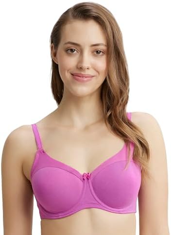 Jockey FE38 Women Under-Wired Padded Super Combed Cotton Elastane Stretch Full Coverage T-Shirt Bra with Stylised Mesh Panel