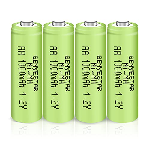 GENYESTAR Rechargeable AA Battery NIMH 1.2V Double A 1000mAh 4 Pack Batteries Pre-Charged Low Self Discharge for Solar Lights Lantern Household Devices Replacement