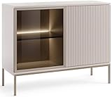 Kommode FONTE Türkommode, Sideboard, hergestellt in der EU (Breite 104 cm, getönte Glastüren), Metallgestell 20 cm, geriffelte Fronten, mit LED-Beleuchtung