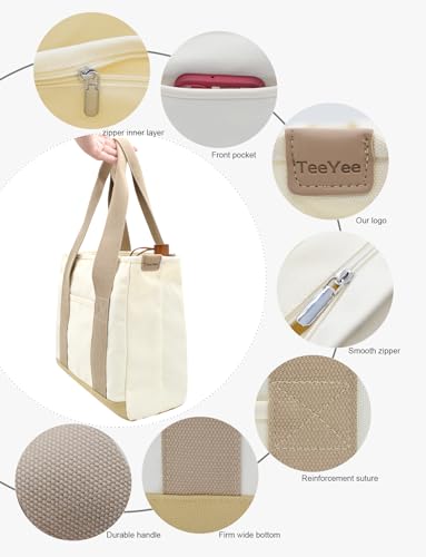 Image of TeeYee 16oz Canvas Tote Bag Casual Multi pockets Handbags Large Capacity Shopping Shoulder Bag with Pocket Bags Work Purses
