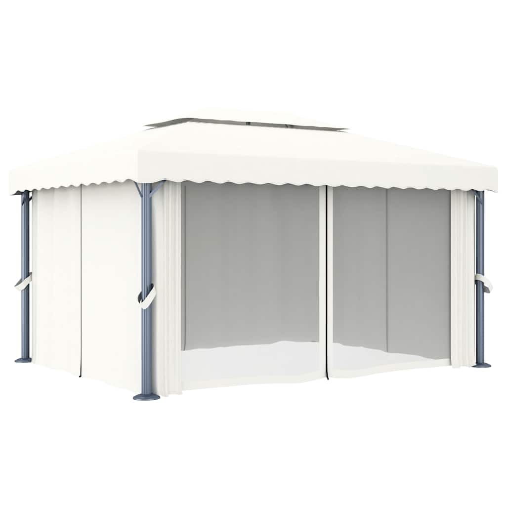 vidaXL Gazebo con Tende e Stringa di Luci LED 4x3 m Bianco Crema
