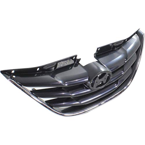 For Hyundai Sonata Grille Assembly 2011 2012 2013 | Textured Black Shell & Insert | W/Chrome Molding | Plastic | Hy1200162 | 863503S000 #TOP4