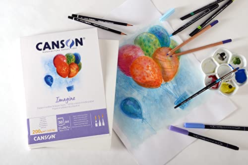 Canson Imagine Mixed Media 200Gsm Paper, Natural White, A4 Pad Including 50 Sheets #TOP2
