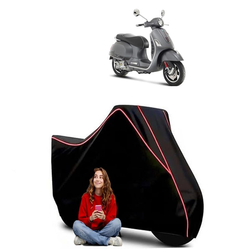 Image of GTS Super 300 BS6 Scooty Bike Cover Water Resistant Outdoor Use Universal Fit Scooters Motorcycles Heavy Duty UV Protection Dust Rain Scratch Resistant Elastic Bottom Black Blue Piping