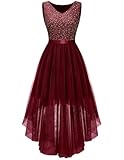 BeryLove Women's Midi Sequin Party Dress Sleeveless V Neck Prom Wedding Formal Homecoming Dresses for Teens Cocktail Evening Gown S003 Burgundy XL