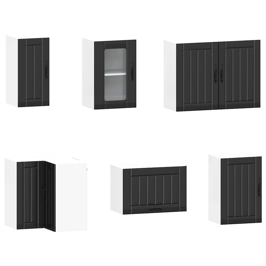 11-TLG. Küchenschrank-Set Lucca Schwarz Holzwerkstoff 80 x 46 x 81,5 cm Modernes Design mit robusten Unterschränken und Hängeschränken für Küche, Singlewohnung und Ferienwohnung