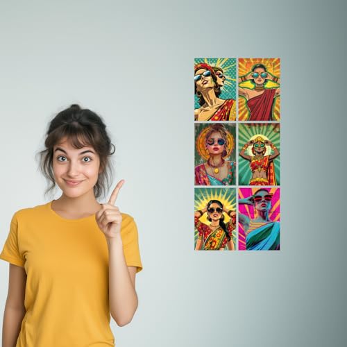 Image of SiddArtify Pop Art Women in Sunglasses Art Print Set - Set of 2-4x6 Inch - Board (Pack of 6) - Sticker (Pack of 6) Wall Room Decoration art Poster Prints