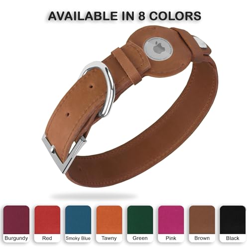 Leather Dog Collar with Airtag Holder - Apple Air Tag Dog Collars - Soft Tracking GPS Pet Collar for Small Medium Large Dogs Breed Puppy (Brown, L, 15"-19" Neck Fit) by BUDKAS - Used condition - Image 3