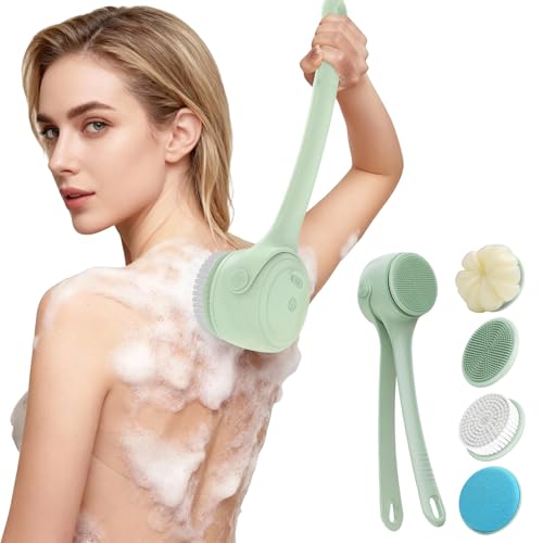 Electric Back Scrubber for Shower - Waterproof Rechargeable Exfoliating Brush for Deep Cleansing, Soft Bristles for Sensitive Skin, Dry/Wet Use for Back, Arms & Legs