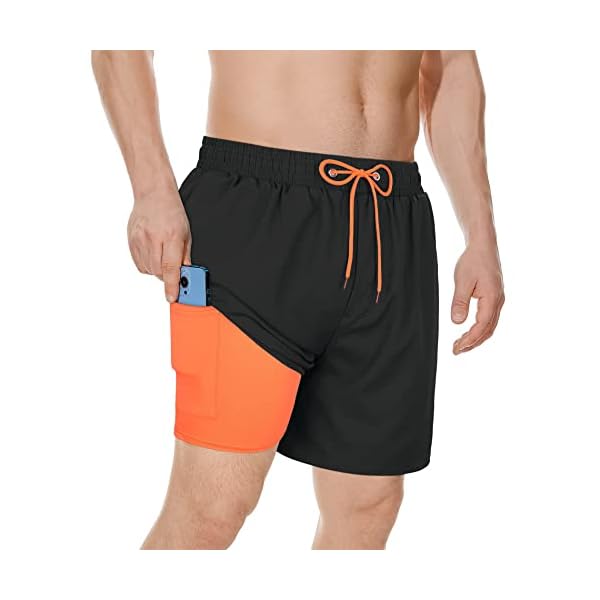 Mens Swim Shorts Mens Bathing Suits Mens Swim Trunks with Compression Liner Quick Dry Board Shorts Black L - Image 3