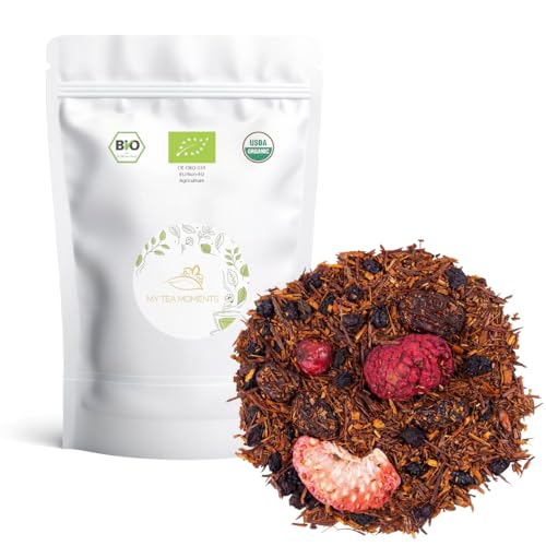 Rooibos de Frutos Rojos a Granel 100 Gramos - My Tea Moments - Cultivo Sostenible - Ingredientes Naturales: Baya de Saúco, Frambuesa, Fresa, Grosella, Grosella Negra, Uva Pasa.
