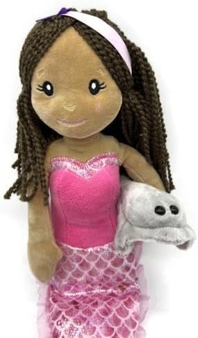 The Petting Zoo Mermaid Doll with Stingray Stuffed Animal- Great Gifts for Girls, Mermaid Plush Doll with Stingray Plush Toy, 17 inch (Dark Skin)