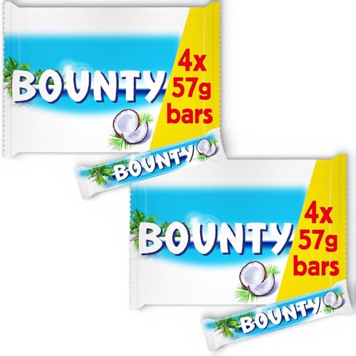 8 x 57g Bounty Coconut & Milk Chocolate Bars Twin Coconut-Filled Chocolate Bars Classic Tropical Treat for Sharing & Snacking