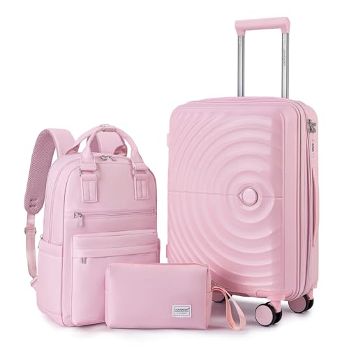 LARVENDER Expandable Carry On 3 Piece Luggage Set with Backpack 20-Inch