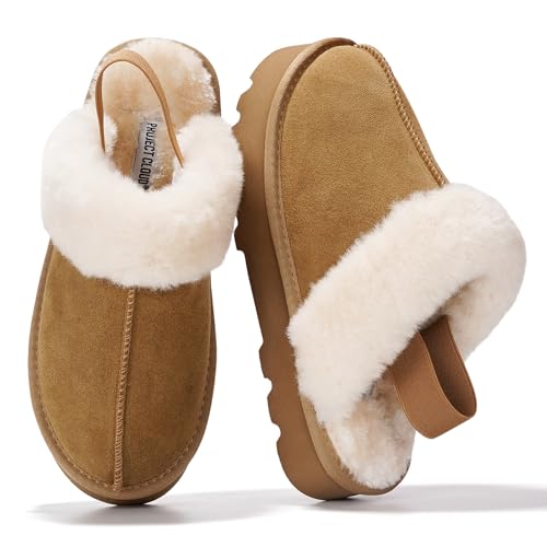 Project Cloud Genuine Suede Slippers for Women Indoor & Outdoor Disquette Womens Sandals Memory Foam Clogs for Women Shoes - Fur Water-Resistant House Shoes for Women Footwear (Slingy)