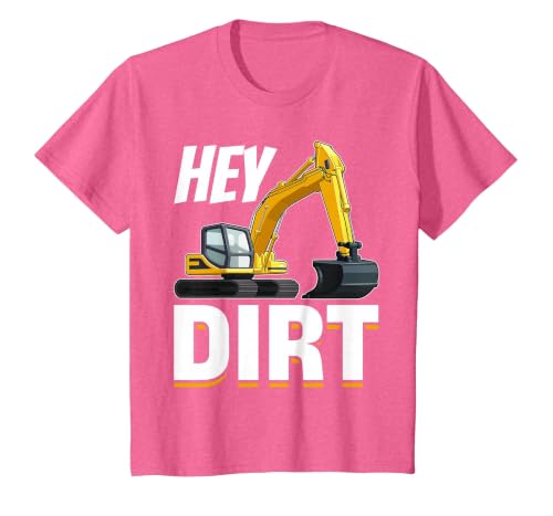 Excavator Construction - Hey Dirt! T-Shirt, Youth, Pink Heather, Small