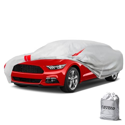 Favoto Coupe Car Cover Waterproof Custom Fit for Ford Mustang (1964-2026) Heavy Duty Car Cover for Automobiles Outdoor with Reflective Strips All Weather Snow Sun Dust UV Protection