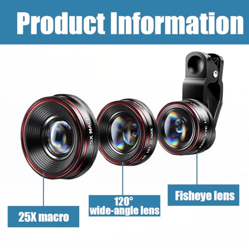 Lente de cámara de teléfono 3 en 1, Objetivo para movil, 120° Gran Angular Lente, 25X Objetivo Macro, 235° Ojo de pez, Mobile Phone Camera Lenses, para la mayoría de Smartphones - imagen 6