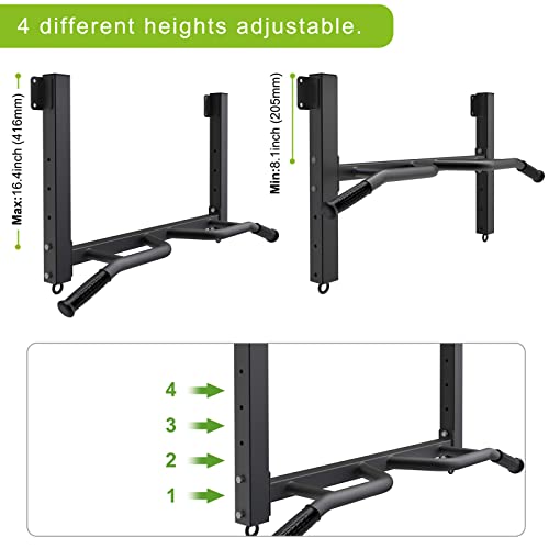 Kipika Joist Mount Pull Up Bar - Heavy Duty Chin Up Bar - 4 Height Levels, Multi-Angle Grip, Rings For Accessories - Ideal For Home Gym Workout And Crossfit Training #TOP2