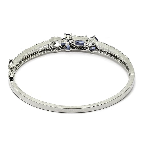 Image of ZENEME Rhodium-Plated American Diamond Studded Flower Patterned Kada Bracelet For Girls and Women