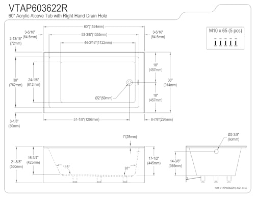 Kingston Brass VTAP603622R 60-Inch Acrylic Alcove Tub thumb #4