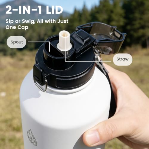 Image of 64 oz Insulated Water Bottle with 2‑in‑1 Pop‑Up Straw & Spout Lid