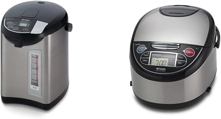 Product image of Tiger PDU-A40U-K Electric Water Boiler and Warmer, Stainless Black, 4.0-Liter & 5-Cup (Uncooked) Micom Rice Cooker with Food Steamer & Slow Cooker, Stainless Steel Black
