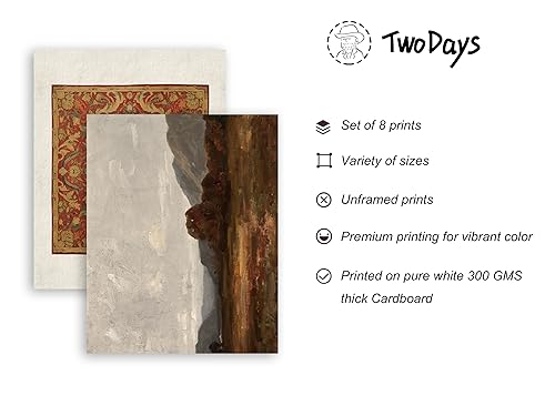 TwoDays Earthy Room Decor Aesthetic, Autumn Gallery Wall Art Set, French Country Prints for Bedroom, Warm Fall Farmhouse Posters (Multi Sizes, 12\" X 16\" Largest, Set of 8, UNFRAMED)
